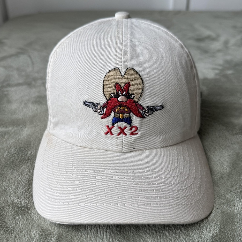 Falcon Yosemite Sam Hat Cap Strap Back Mens One Size White Cartoon Cowboy